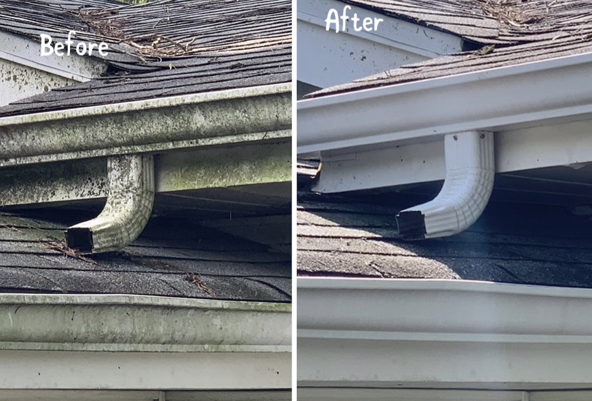 Soffit and eave cleaning before and after