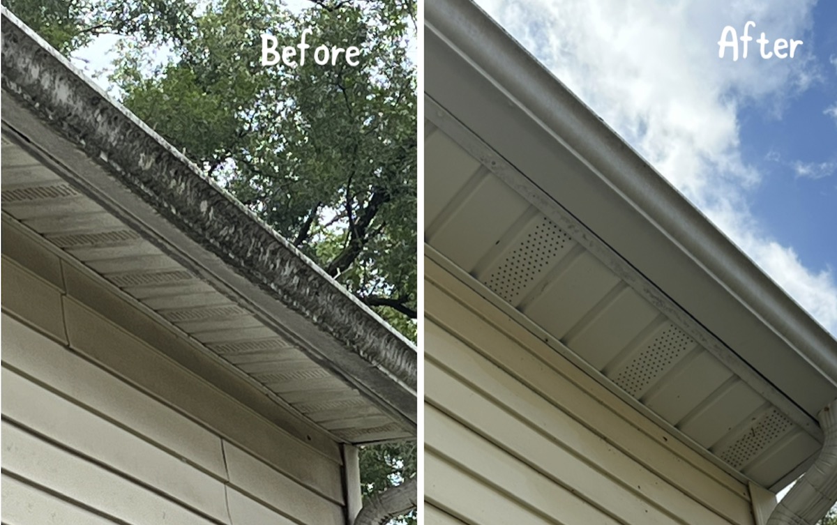 Gutter fascia cleaning before and after
