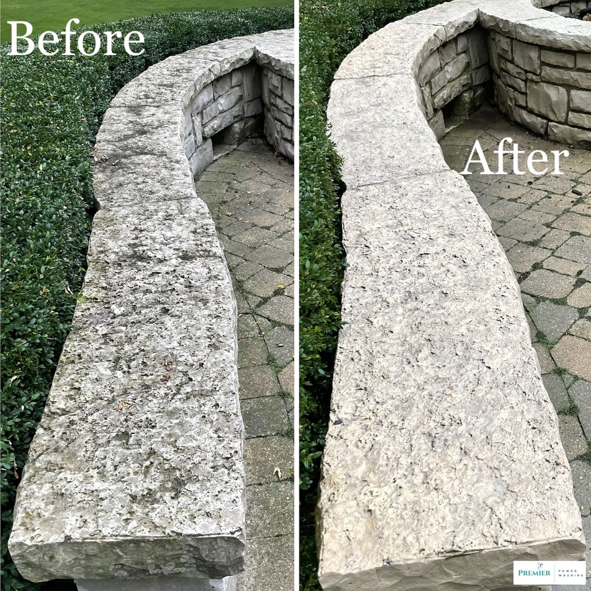 Limestone wall cleaning before and after