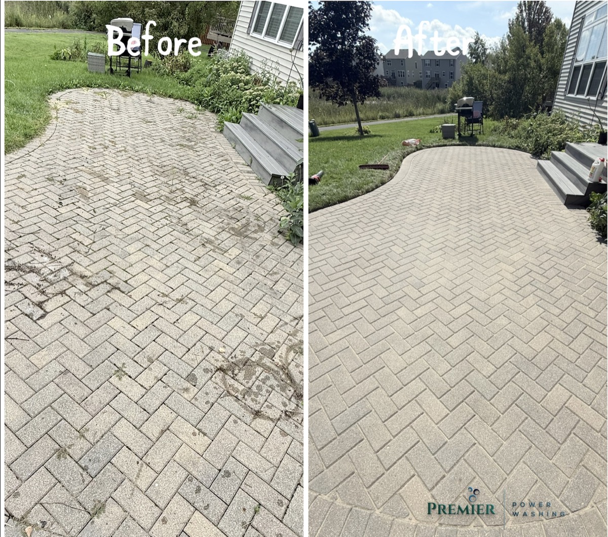 Paver walkway cleaning before and after