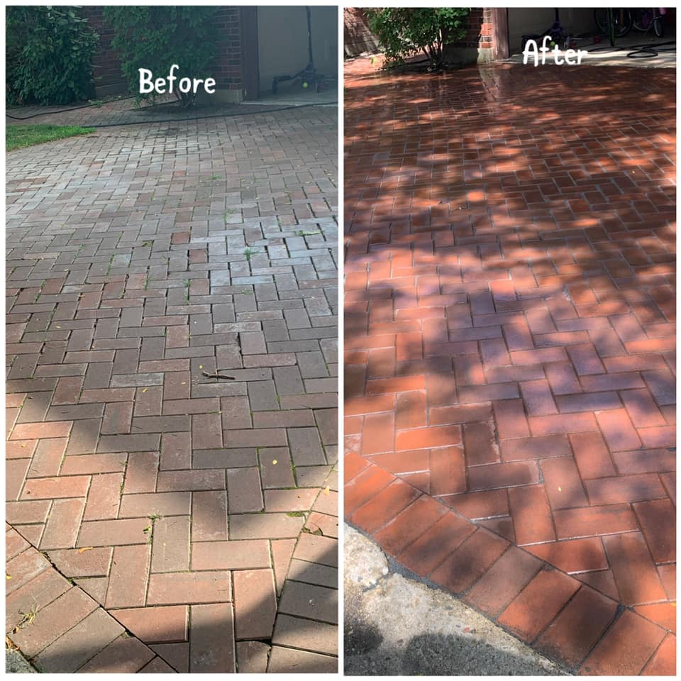 Brick paver driveway cleaning