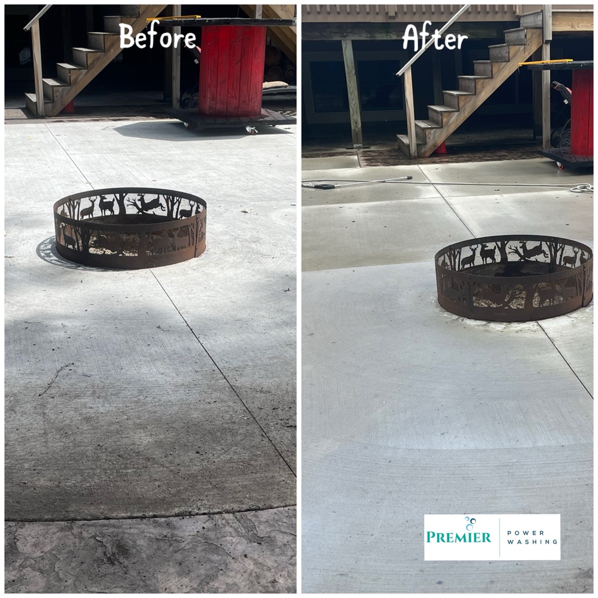 Concrete patio power washing before and after