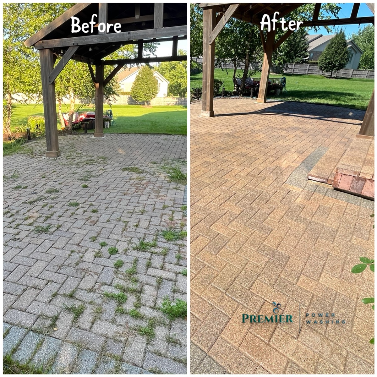 Brick paver patio restoration before and after